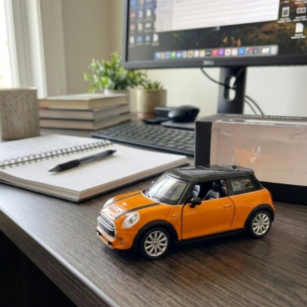 Mini Cooper F56 volcanic orange pull back toy car New In Box Rare